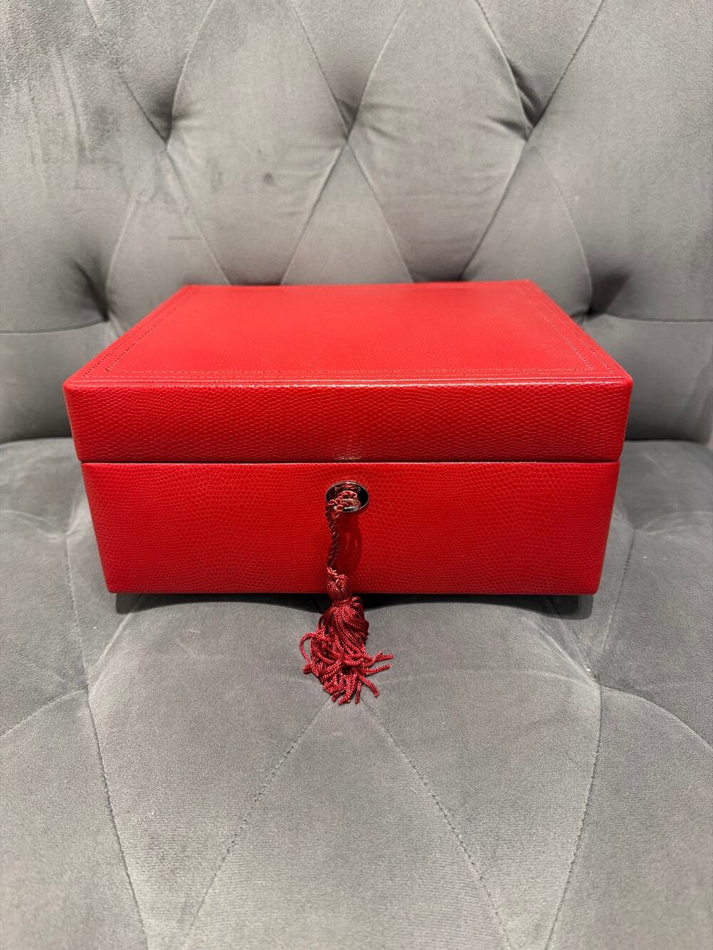 Red Faux Leather Jewelry Box Organizer Case Mirror Tassel Key Removable Tray